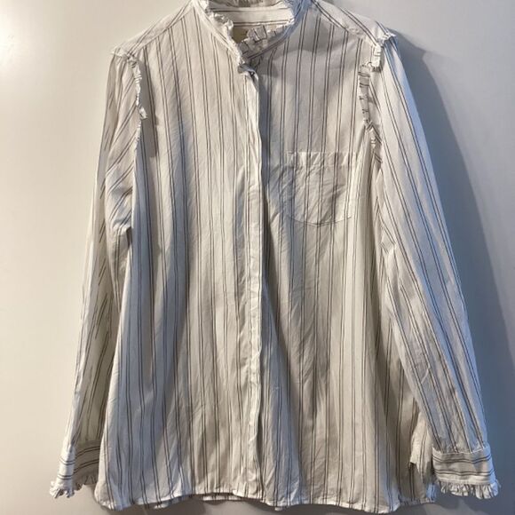 Max Mara Weekend White Striped Cotton Shirt Size 14 - Picture 7 of 15